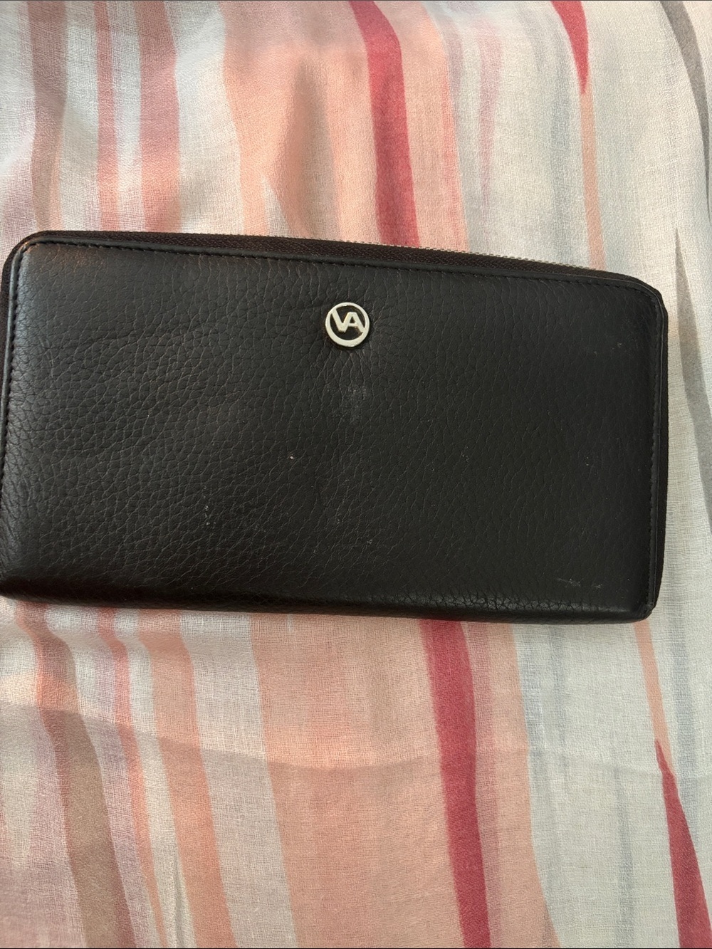Black leather Valentina wallet with silver hardware.